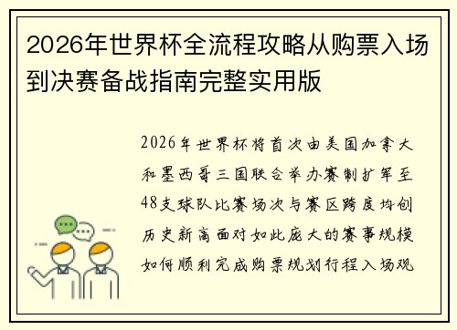 2026年世界杯全流程攻略从购票入场到决赛备战指南完整实用版 2026年世界杯全流程攻略从购票入场到决赛备战指南完整实用版